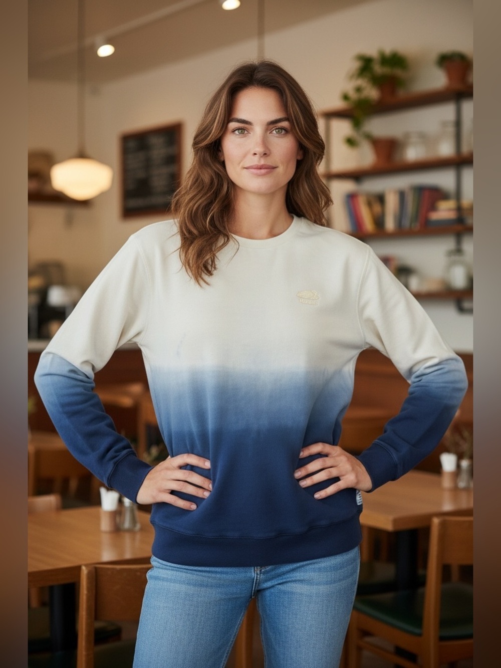 Roots Ombre Crewneck Sweatshirt in Cream and Navy Blue 25" PTP